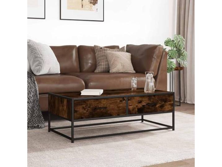 KTHLBRH Couchtisch Eiche Rauchgrau 100 x 50 x 35 cm Spanplatte und Metall, stabile Konstruktion, viel Stauraum, zusätzliche Ablage
