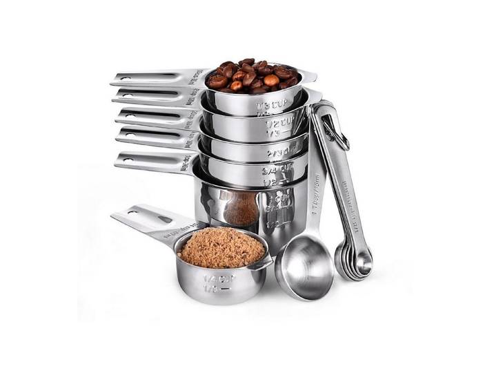 LuxusKollektion Messbecher Küchen-Messbecher & Löffel 12er Set Edelstahl, Metall, (12-St)