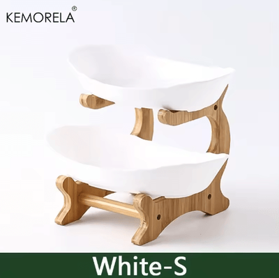 Inspire Picks Modern Wooden Three Layer Fruit Plate Multi Tier Snack & Dessert Serving Stand white S