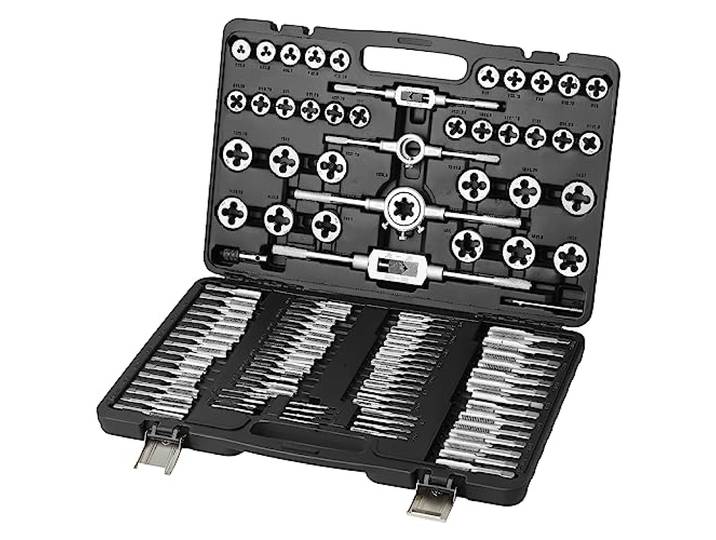 VEVOR Coffret Tarauds et Filières 110 Pièces M2-M18 Kit de Taraudage et Filetage Métrique en Acier avec Mallette de Transport Outils pour Tarauder et Fileter Construction Réparation Auto Plomberie