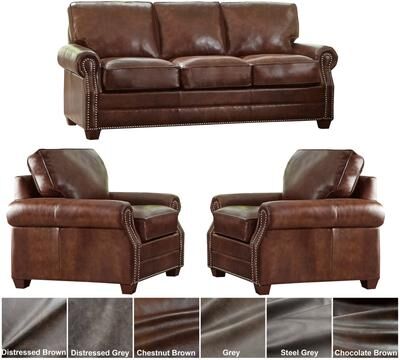 Made in USA Revo Top Grain Leather Sofa and Two Chairs Set