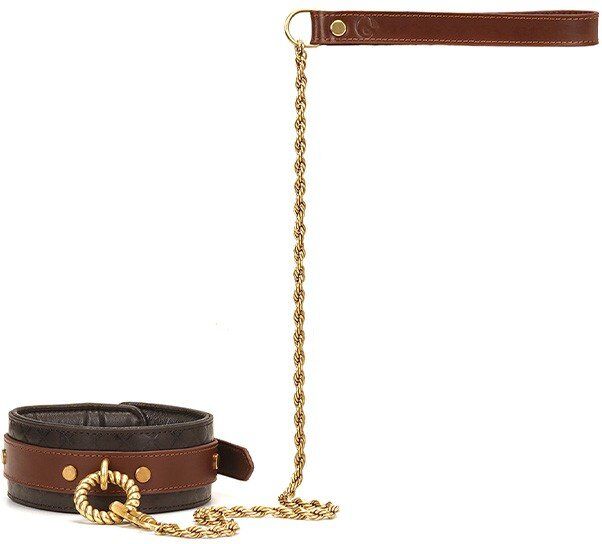 Liebe seele Collier en Cuir avec laisse - Noir, Marron & Or