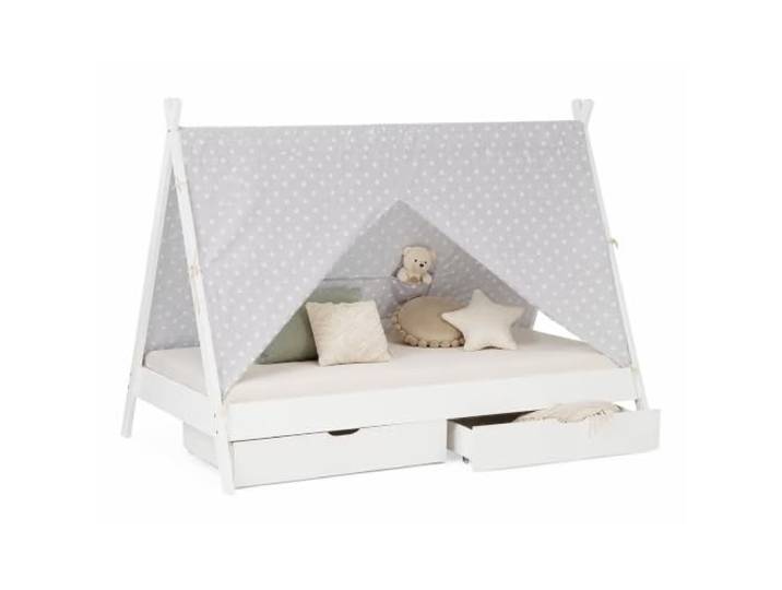 Homestyle4u Tipi Kinderbett 90x200 mit Matratze, Lattenrost & Bettkasten
