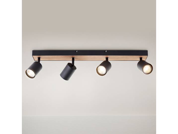 LED-Deckenleuchte 60 x 15 x 8cm Schwarz 4 Eisen, lackiert Monterey-Kiefer, naturbelassen LED GU10