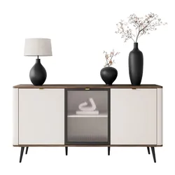 KOMMODE auf Füßen AUTUMN 2D1W mit Glasfront, Kaschmir / Nussbaum