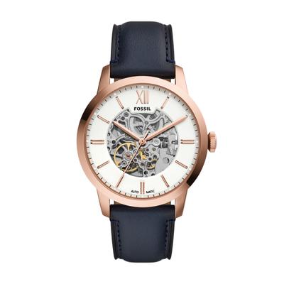 Automatikuhr FOSSIL "Townsman", rosa (blau, weiß, weiß), Armbanduhren, Herren, roségoldfarben, Automatikuhr, Armbanduhr, Mechanische Uhr, Lederarmband, analog