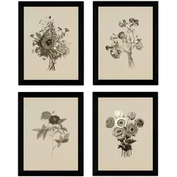 POSTER Set mit 4 Dunkelrot Botanischen Stil Jahrgang A4 Rahmenlos