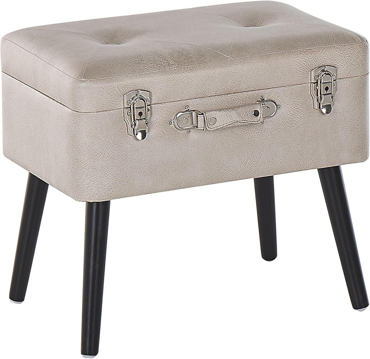 Beige Opberg Poef van Kunstleer met Siergespen en Handvat