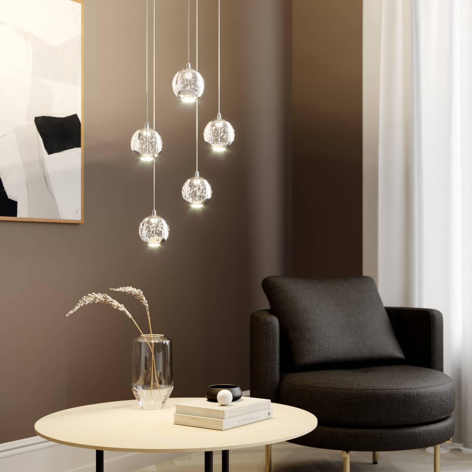 Glass Pendant Light Hayley Lucande, Clear / transparent, Living / Dining Room, Glass, Modern, Ceiling Light
