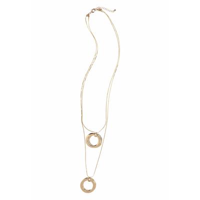 Lange Kette FIRETTI "2 rhg., mit je doppelten Ringanhänger, glanz", gold (goldfarben), Halsketten, Damen, Metall, L: 70