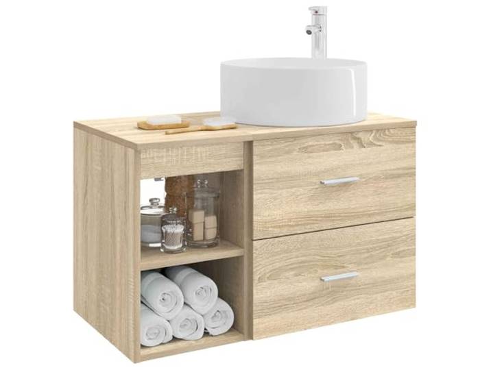 SKTQYQO Badezimmermöbel-Set 2-teilig Eiche Sonoma Holztechnik, Wandmontage, mit Waschbecken und Wasserhahn, 1 Einlegeboden und 1 Schublade