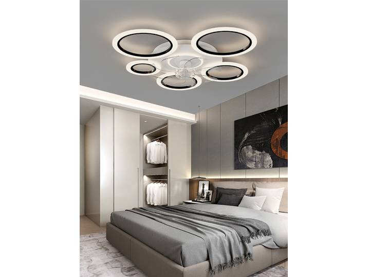 Ventilateur de plafond circulaire minimaliste blanc moderne avec éclairage et commande intelligente – Système d'éclairage pour salon