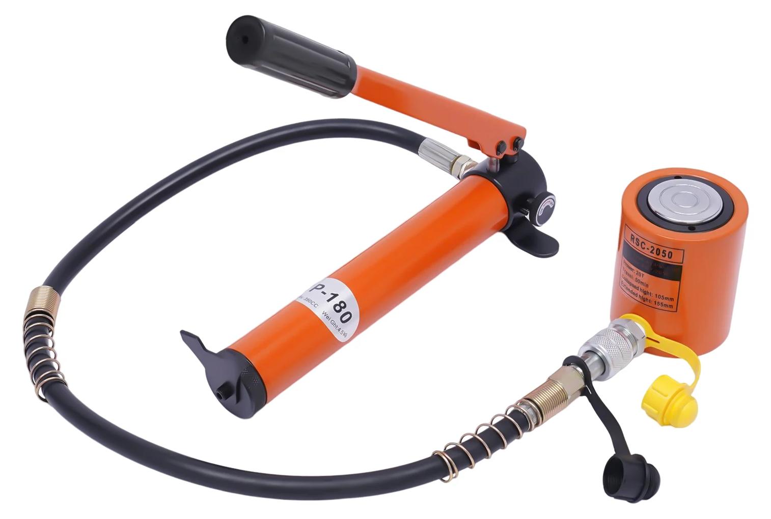 Hydraulischer Zylinderheber - BSC-20+CP-180 - 20 Tonnen - Manuelle Hydraulikpumpe - Für Maschinen und Schiffbau - Orange
