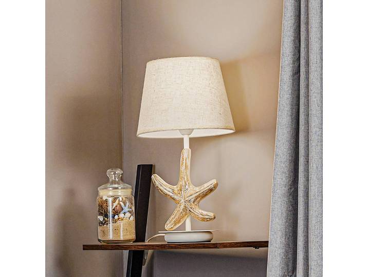 Tischlampe Stellina ONLI, creme / amber, für Wohn- / Esszimmer, Textil / Stoff / Seide, Maritim, Tischlampe