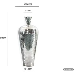 FineBuy, Vase, Vase Aluminium Silber Blumenvase Bodenvase Wohndeko Gross Rund Dekovase Handmade