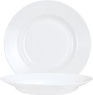 Arcoroc Everyday Uni tiefer Teller 22,5 cm aus gehärtetem Glas, Blanc, bruchsicher & spülmaschinenfest, 6 Stück
