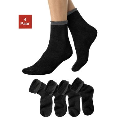 Kuschelsocken LAVANA "Damen Frotteesocken", Damen, Gr. 35-38, schwarz (4x schwarz), Baumwolle, Elasthan, Polyamid, unifarben, elastisch, Socken, mit wärmendem Innenfrottee
