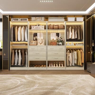 Rackcog Set of 4 Closet System with 4 Drawer and Hanging Rods, Freestanding Closet Organizer with Storage Shelves