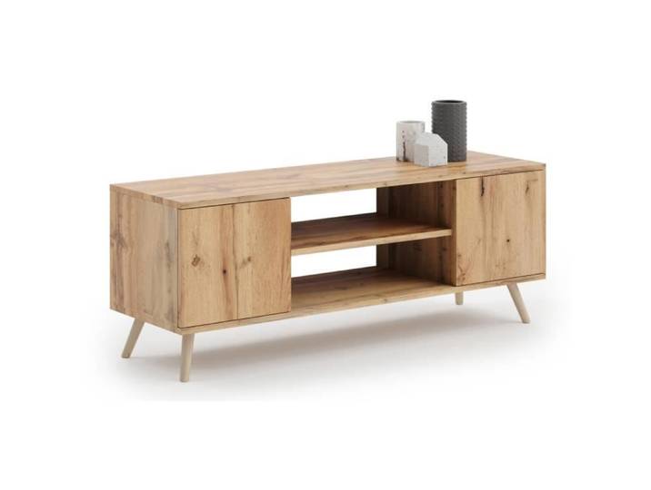 Meuble TV FOCUS 155 cm Armoire TV scandinave pieds en bois chêne craft