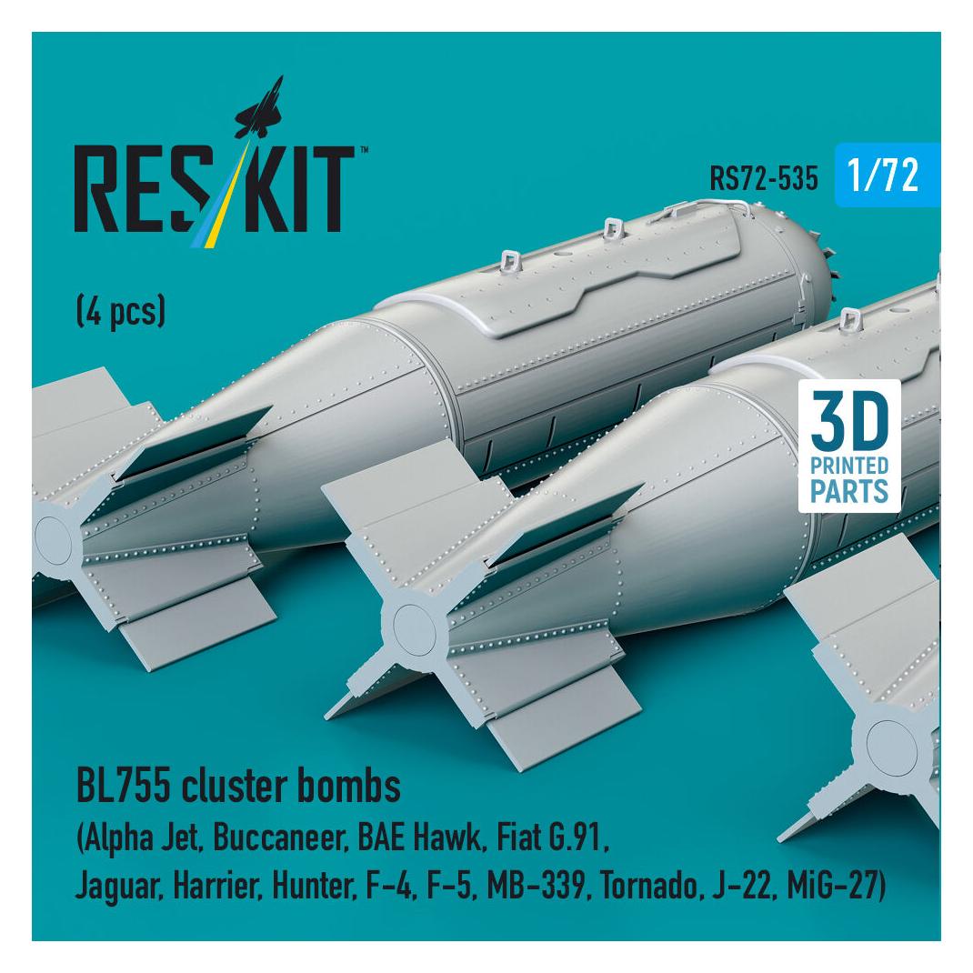 ResKit BL755 cluster bombs (4 pcs) (Alpha Jet, Buccaneer, BAE Hawk, Fiat G.91, Jaguar, Harrier, Hunter, F-4 (RS72-0535)