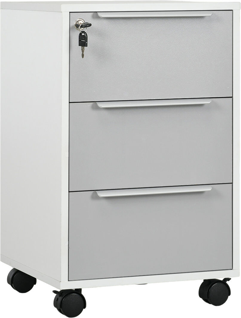 17 Stories HOMCOM Modern 3-Drawer Locking File Cabinet Mobile Filing Cabinet White/Grey 63.5cm H X 40cm W X 40cm D