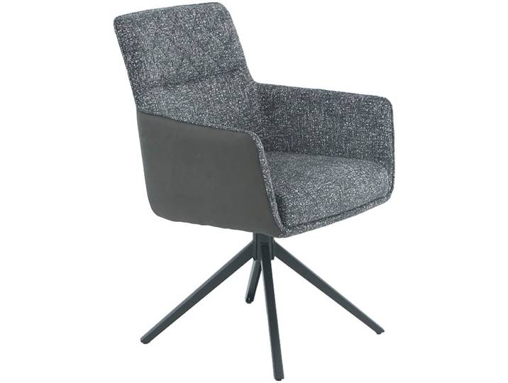 4-Fussstuhl HELA UDINE, Funktionsstuhl, Armlehnenstuhl , grau (vintage anthrazit, anthrazit, schwarz, schwarz, anthrazit), B:62cm H:90,5cm T:66cm, Metall, Polyester, Stoff, Stühle, 4-Fussstuhl, 360drehbar mit Auto-Return,Wippfunktion, Federkorb, Stoffkombination