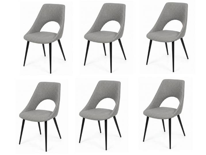 Xlmoebel Sitzgruppe Elegante Esszimmerstühle 6x Set Grau Stoff Schwarz Beine Modern, (6-tlg., 6-tlg)