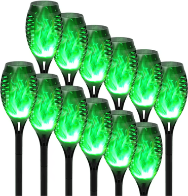 Inspired Finds Solar Flickering Flame Outdoor Garden Light Landscape Stake Waterproof Solar Yard Decor 12pack Green