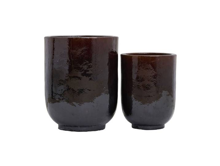 Lot de 2 cache-pots en céramique marron foncé, autoportants, inté