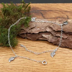 Drachensilber Blätter Fußkettchen 925 Sterlingsilber Sommerschmuck - Silber