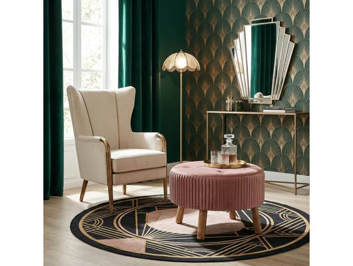 Banquette en velours et bois rose 61x61x38 cm