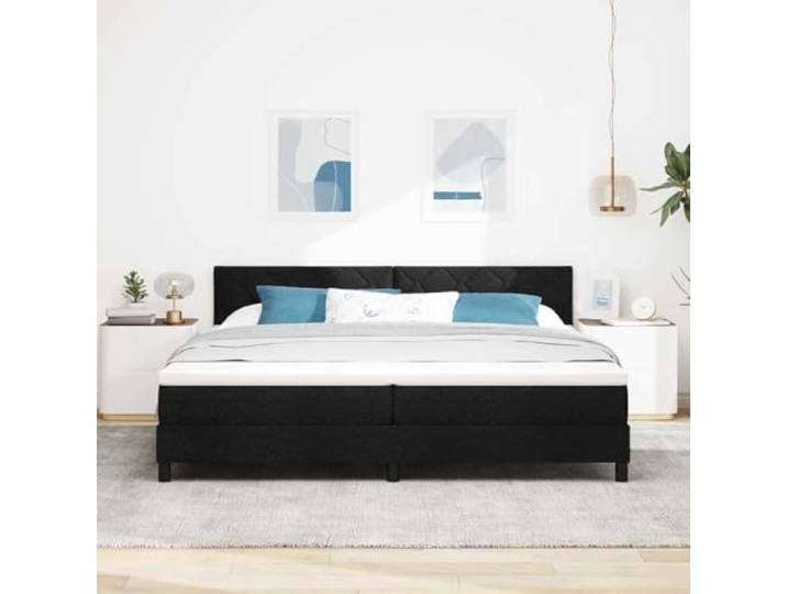 KTHLBRH Doppelbett Schwarz 200 x 200 cm mit Kopfteil Mit Stoff bezogen, Schaumstoff und Taschenfedern, Kopfteil in 2 Höhen verstellbar, Holz
