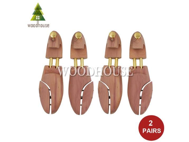 Lot de 2 arbres à chaussures en bois de cèdre rouge réglables à double tube pour hommes et femmes