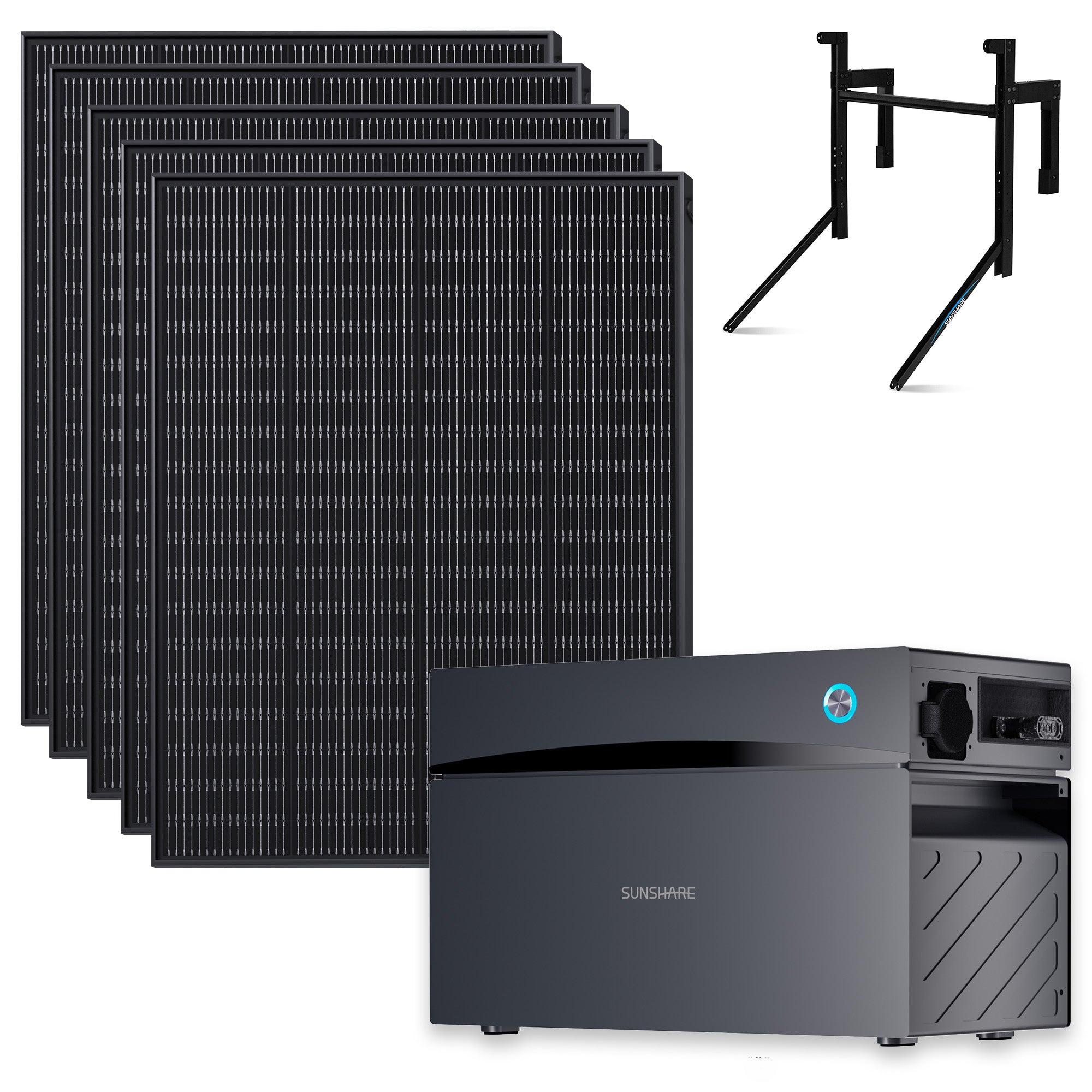 SUNSHARE Ray 1000W Balkonkraftwerk Komplettset mit 2 kWh Glory & Solarpanel-Halterung für Balkone mit Betonbrüstung