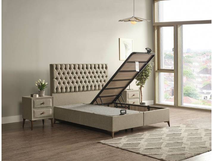 Villa Möbel Boxspringbett Vegan (Bett (ohne Matratze), Liegefläche 140x190), Bettkasten mit XXL Stauraum und Gasdruckfedern für einfache Handhabung