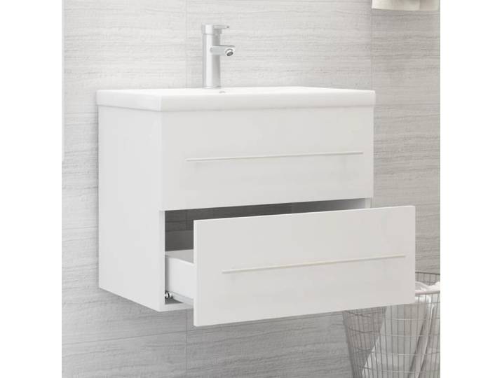 Armoire d'évier - CUQUE - AB3099041 - Blanc - Aggloméré - Lavabo intégré en céramique