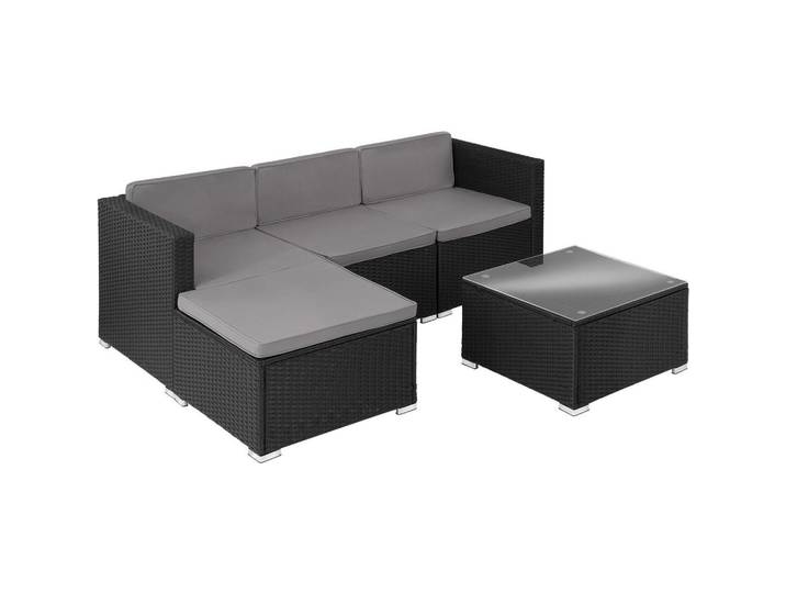 tectake Rattanlounge Lignano, variabel aufstellbar, schwarz, Schwarz, Kunststoff, Organisch, Gartenmöbel, Gartengarnituren, Gartenmöbel-Sets