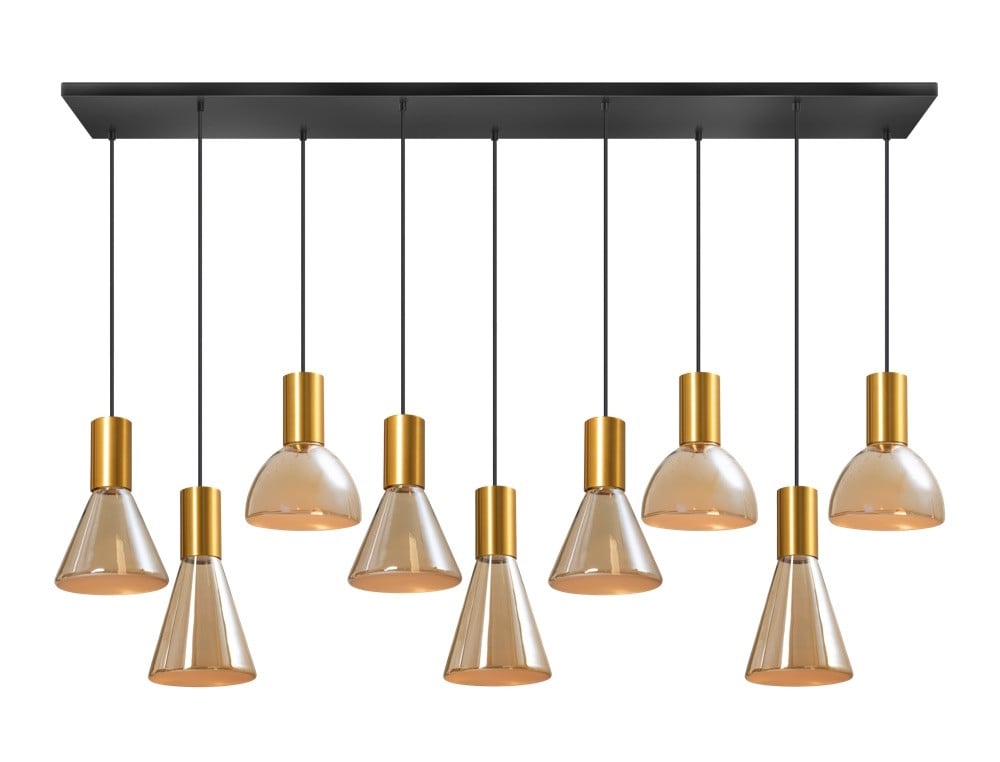 ETH Lisa 9-lichts eettafellamp goud met amber glas