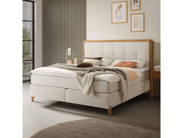 Boxspringbett Knossos Velours-Strukturstoff 160x210cm TTF-Box Härtegrad: H2 Sand klassischer Stil