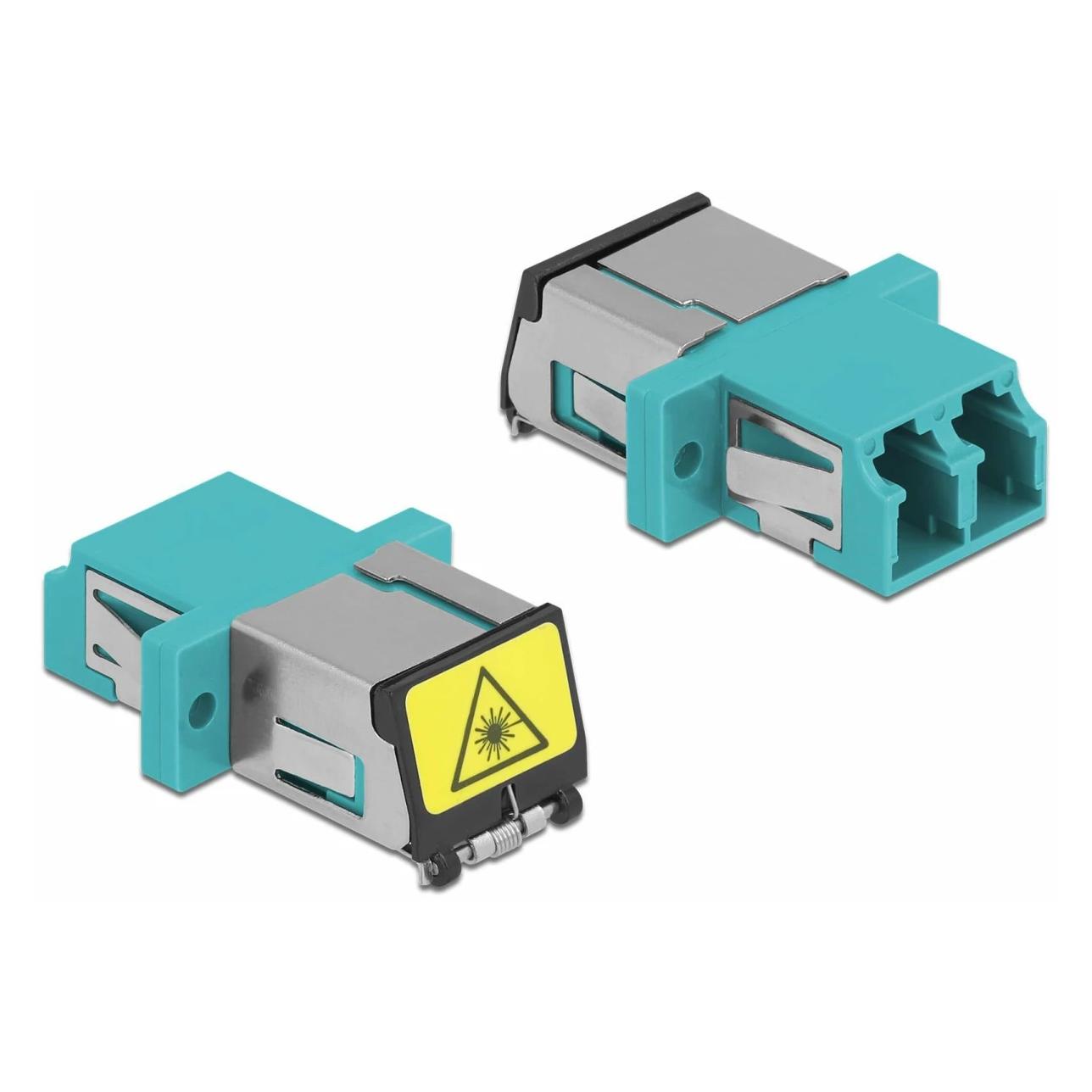Delock LWL Kupplung mit Laserschutzklappe LC Duplex Buchse zu LC Duplex Buchse Multimode aqua (86900)