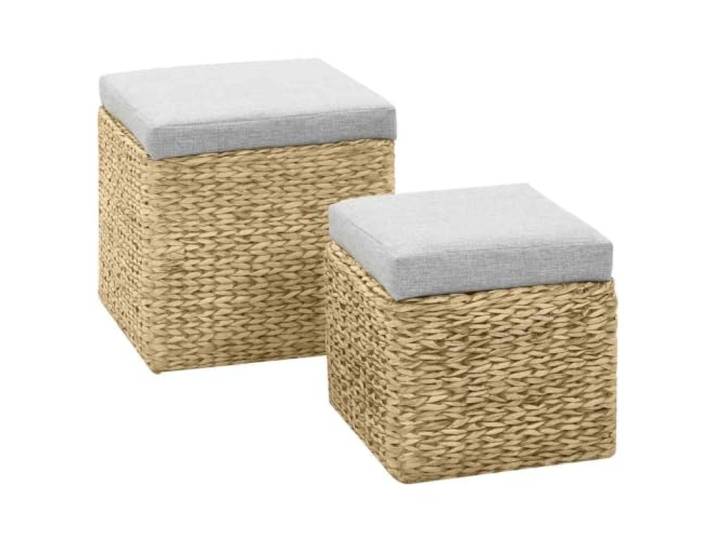HFXHIJXQ Sitzhocker 2er Set Seegras Ottomanen mit Stauraum Grau Vormontiertes Set aus Seegras für Wohnzimmer & Schlafzimmer mit weichen Sitzpolstern und integriertem Stauraum.