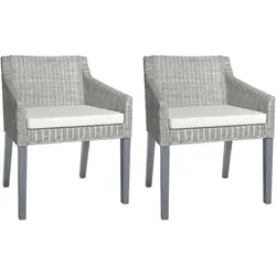 vidaXL Esszimmerstühle mit Kissen 2 Stk. Grau Natur Rattan