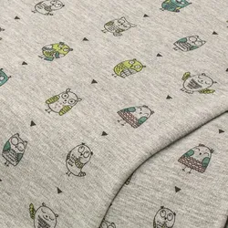 Sweatstoff "Eulen" mit Elasthan, grau-melange