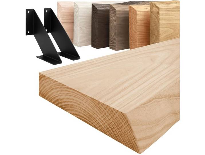 LAMO Manufaktur Étagère murale avec supports en V noirs Etagere 40cm largeur Couleur: naturel Bord: naturel