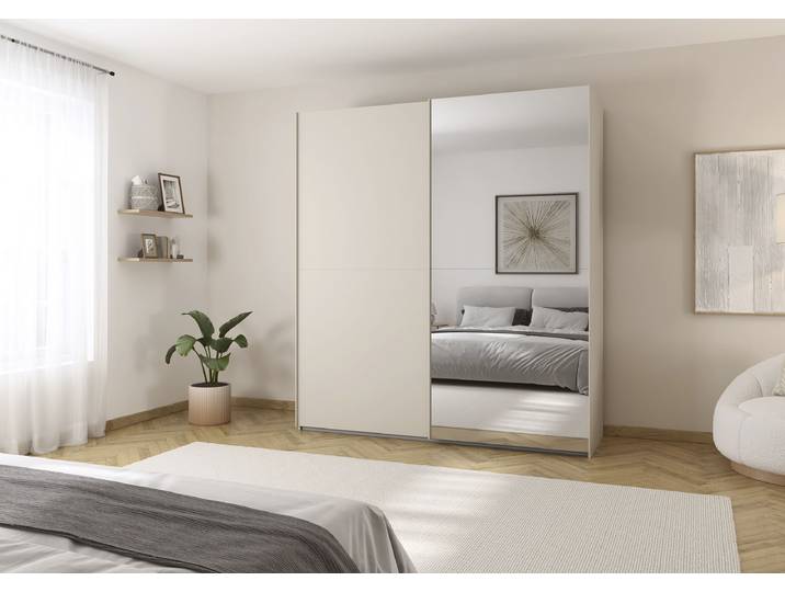 Armoire Fifty coulissante 201cm Beige/Cachemire 1 miroir