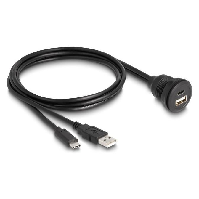 Delock USB 2.0 Kabel USB Typ-A Stecker und USB Type-C Stecker zu USB Typ-A Buchse und USB Type-C Buc (1 m, USB 2.0) (88102)