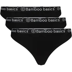 Bamboo basics Damen String EMMA, 3er Pack - Logo-Bund, atmungsaktiv, Single Jersey Schwarz / S