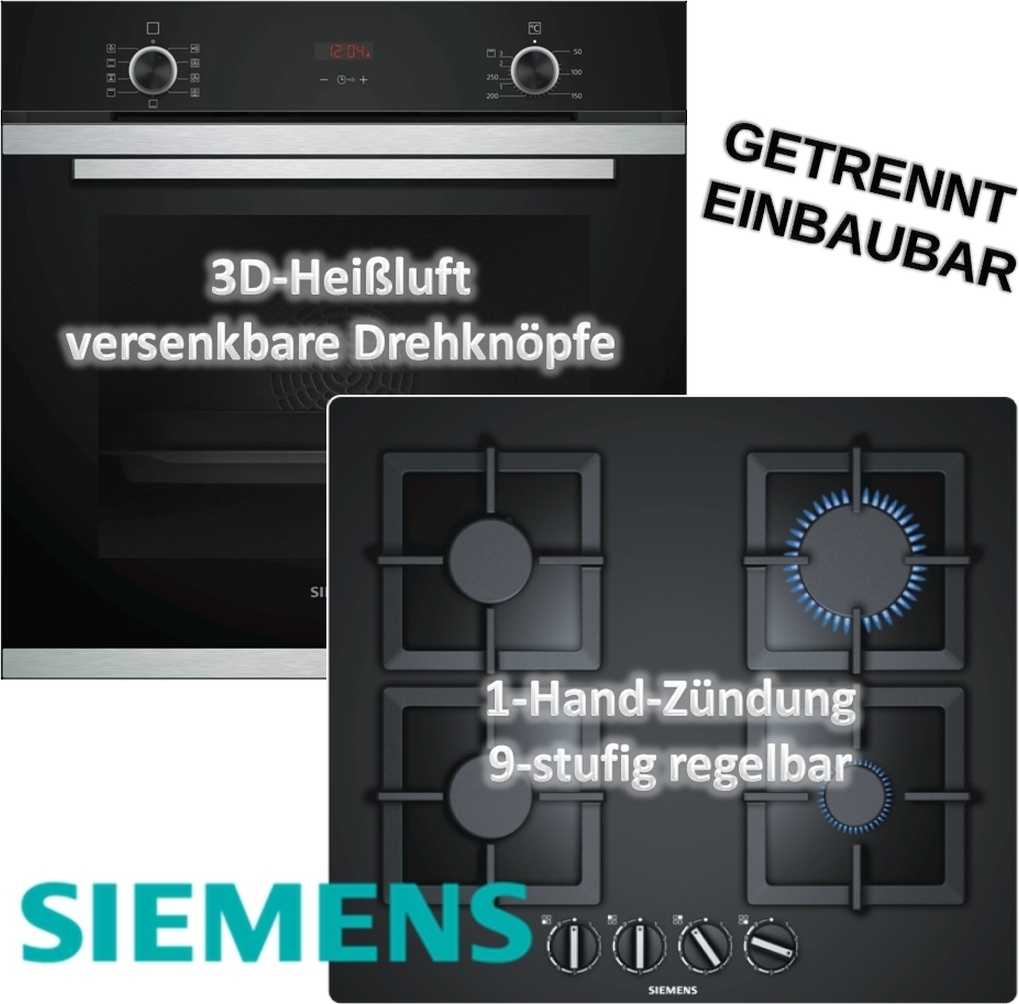 HERDSET Siemens Backofen mit Gas-Kochfeld autark 60cm Teleskopauszug+3D-Heißluft