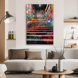 METALLBILD Treppe - Graffiti - Farben - Kunst Deko Wohnzimmer 60x90 cm