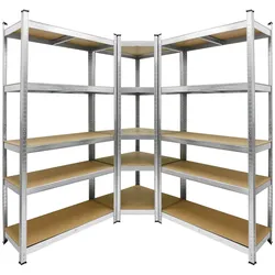 ECD Germany Regalsystem 3er Set Metall, 2x Lagerregal 180x90x40 + 1x Eckregal, 15 MDF Böden, 750kg, Steckregal
